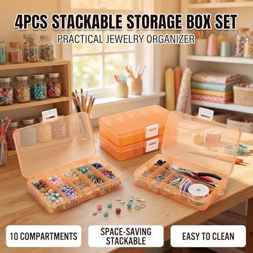 4-Pack 40-Grid Orange Storage Boxes with Lids, Jewelry Bead Organizers - color: 4pcs- Orange