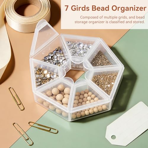 Cyrank 4pcs 7 Girds Bead Organizer, Clear Small Bead Organizers Jewelry Bead Storage Organizer Display Containers Case Box Mini Bead Storage Containers for Crafts Jewelry Screws Fishing Tackles