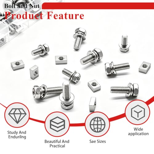 Tnisesm 72PCS M5 & M6 Motorcycle Battery Terminal Bolts and Nuts Kit Stainless Steel M5x10/12/14mm & M6x12/16/20mm Bolts with Rectangular Nuts for ATV Generator Battery Terminal Replacement - size: M5&M6-72PCS