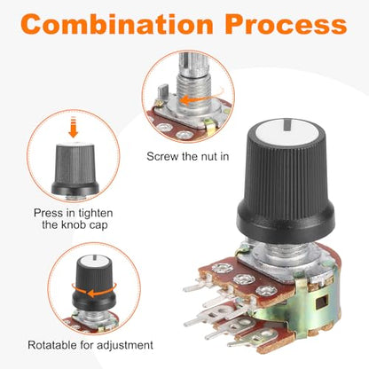 MECCANIXITY 5Set WH148 B1K Ohm Potentiometer Kit, 6-Pin 15mm Shaft White - color: Black/White, style: B1K