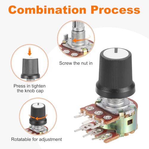 MECCANIXITY 5Set WH148 B1M Ohm Potentiometer Kit, 6-Pin 15mm Shaft White - color: Black/White, style: B1M
