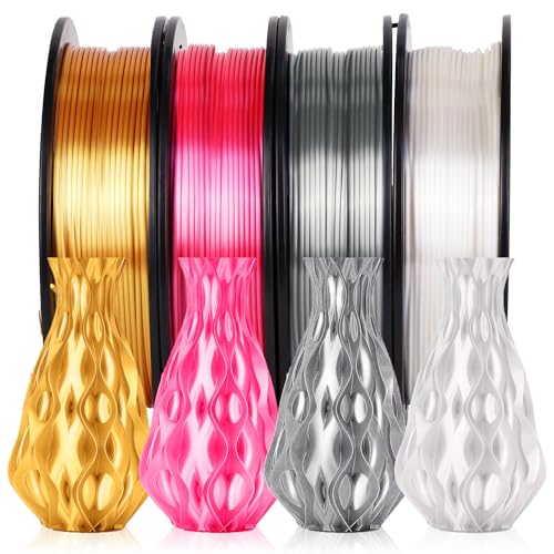 YOUSU 3D Printer Filament, 250G PLA Silk Filament Bundle, 1.75mm Smooth Silk Filament Muticolor, Silk PLA Filament 4 Color Pack 4x250g (Gold, Silver, Pink, White) - color: 3-silk Gold/Silver/Pink/Blue, size: G-Silk PLA Pack