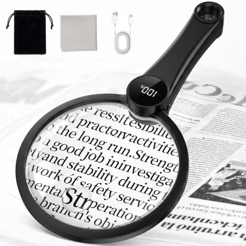 Magnifying Glass with Light, 10X 20X 45X Lighted Magnifying Glass(Black) - color: Black