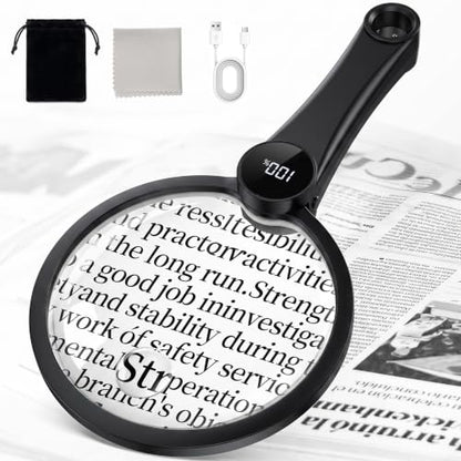 Magnifying Glass with Light, 10X 20X 45X Lighted Magnifying Glass(Black) - color: Black