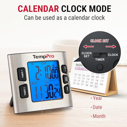 TempPro TM02 24H Kitchen Timer with Clock Mode & Dual Digital Timers
