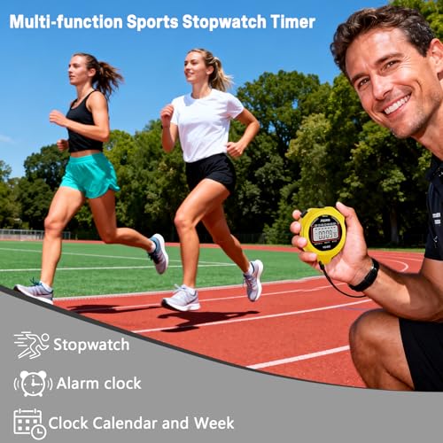 Stopwatch Timer, Digital Stop-Watch for Sports, Yellow - color: Yellow