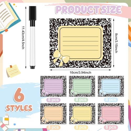 48 Pcs Pastel Dry Erase Magnetic Labels, Composition Notebook - style: Composition Notebook