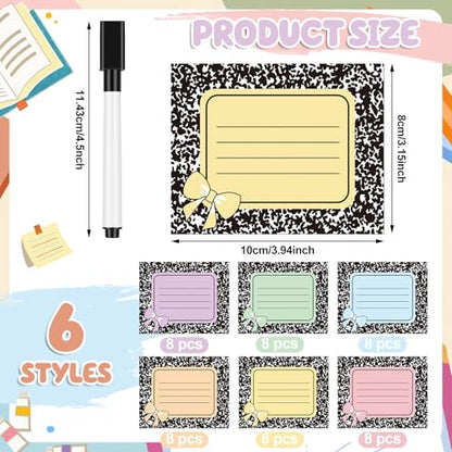 48 Pcs Pastel Dry Erase Magnetic Labels, Composition Notebook - style: Composition Notebook