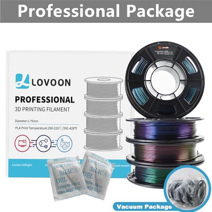 LOVOON 3D PLA Filament 1.75mm Bundle Sparkle in Sunlight Filament Glitter, Burnt Titanium 3D Printer Filament, Galaxy red/Purple Blue/Blue/Green, Galaxy Bundle, 0.8KG(200g*4 Spools)/Bundle - color: Galaxy Glitter Bundle, size: 0.8 kg