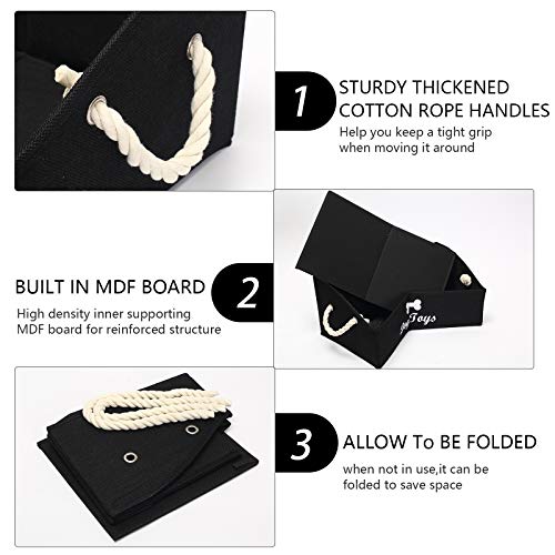 Geyecete Large Dog Toys Storage Bins - Foldable linen Trapezoid Organizer Boxes with weave Rope Handle, Collapsible Basket for Shelves (Black-DOG) - color: Black
