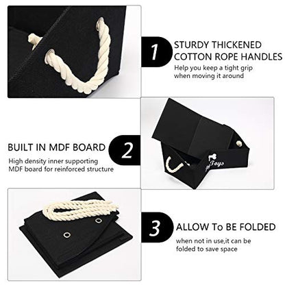 Geyecete Large Dog Toys Storage Bins - Foldable linen Trapezoid Organizer Boxes with weave Rope Handle, Collapsible Basket for Shelves (Black-DOG) - color: Black