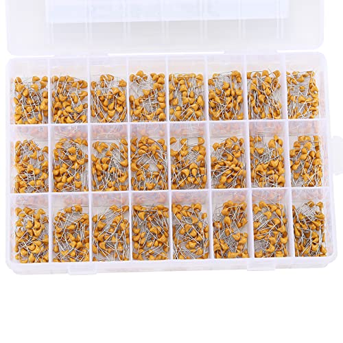 1200PCS 24 Values Multilayer Monolithic Ceramic Capacitor, 10pF to 10uF Ceramic Capacitor Assortment Kit with Storage Box for Hobby Electronics, Audio-Video