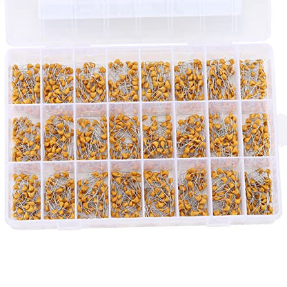 1200PCS 24 Values Multilayer Monolithic Ceramic Capacitor, 10pF to 10uF Ceramic Capacitor Assortment Kit with Storage Box for Hobby Electronics, Audio-Video
