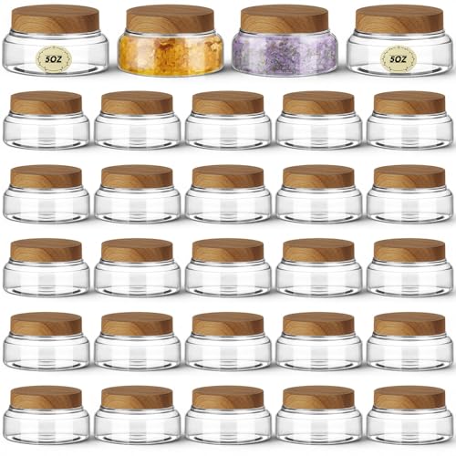 24 Pack Plastic Cosmetic Jars with Lids Label, 5 oz, Clear,Dark Beech - color: Clear,Dark Beech, size: 5 oz