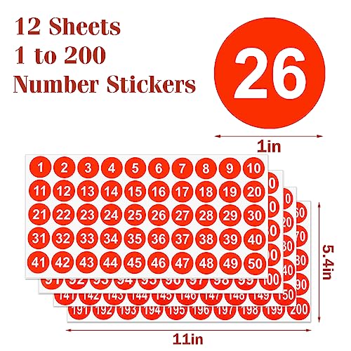 12 Sheets 1 Inch Number Stickers 1-200 Number Stickers 3 Sets Red Self-Adhesive Consecutive Sticker Numbers Vinyl Numbered Labels Inventory Stickers Decal for Indoor Outdoor, Storage, Organizing - color: Red,1",3sets(1-200)