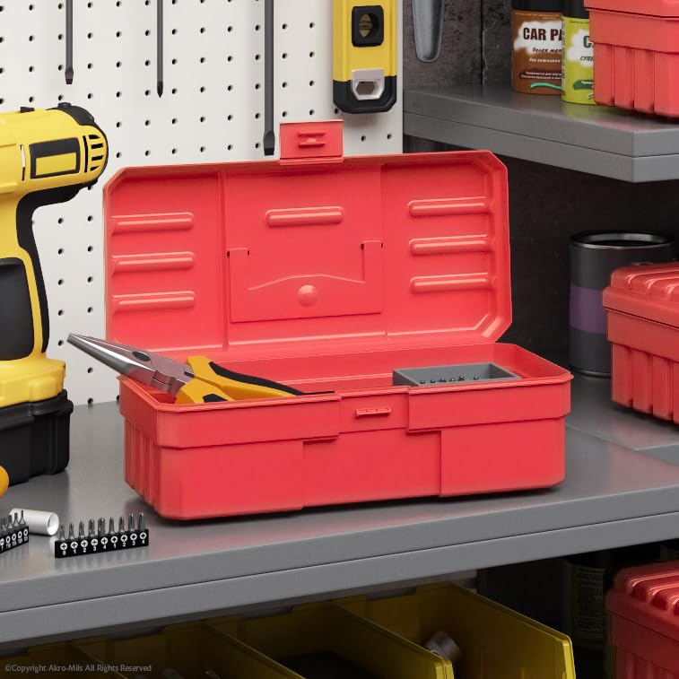 Akro-Mils 12-Inch ProBox Plastic Toolbox for Tools, Hobby or Craft Storage Toolbox, Model 09912, (12-Inch x 5-1/2-Inch x 4-Inch), Red - size: 1 Pack