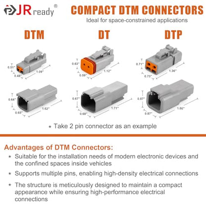 JRready ST6496 Deutsch DTM 2/3/4/6/8/12 Pin Connector Kit, Solid Contacts - size: DTM Kit (300pcs)