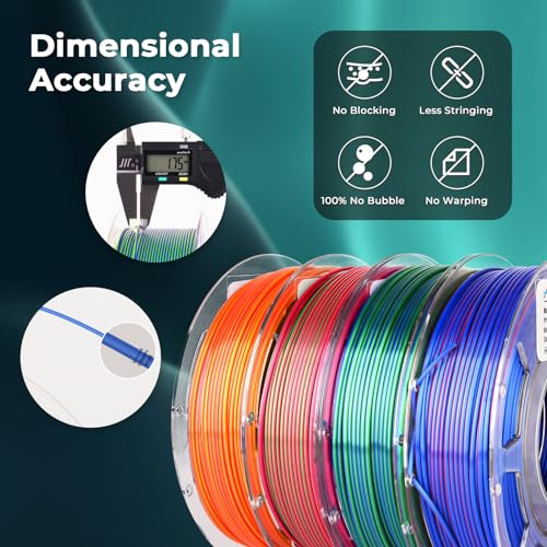 AMOLEN Silk PLA 3D Printer Filament Bundle, Shiny Dual Color Filament 1.75mm Pack, Multi Color Change 3D Printing Filament for Most FDM 3D Printer, 4 Spools 200g Each - color: Red Gold/Red Green/Red Blue/Blue Green