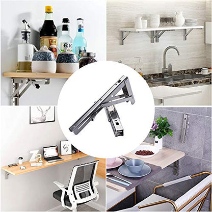 Storystore Folding Shelf Brackets - 10 Inch Heavy Duty Stainless Steel Collapsible Shelf Bracket for Bench Table, Space Saving DIY Bracket, Max Load: 550lb （2 PCS） - size: 10 Inch