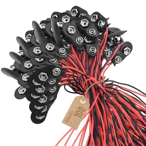LALAOKS 100Pack 9V Battery Holders Case with 15cm Pure Copper Cables Bulk - size: 100
