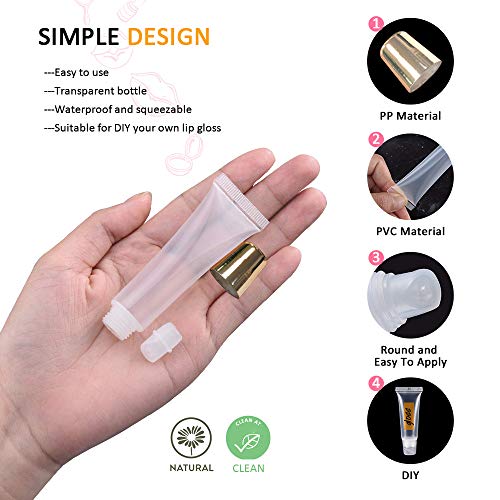 AMORIX 50PCS Empty 10ml Gold Cap Lip Gloss Tubes for Lipgloss Base - color: Gold, size: 10ml-50PCS