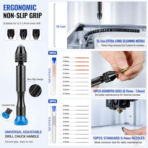 3D Printer Nozzle Cleaning Kit with Bag 22PCS Nozzle Cleaning Needles Kit
