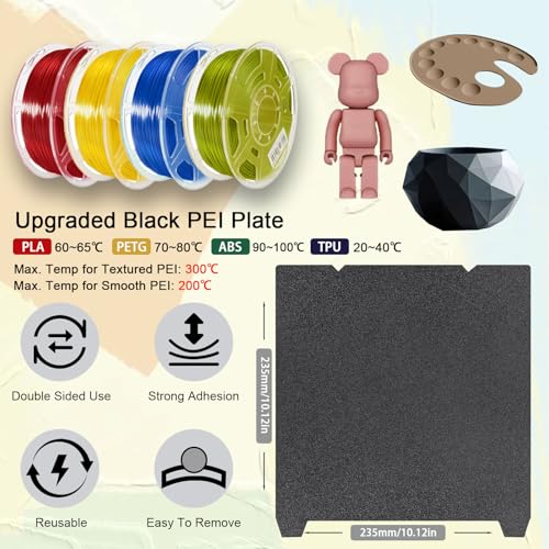 IdeaFormer-3D Smooth Textured PEI Build Plate for Creality K1/K1C/K1 SE/Ender 3 V3 SE/V3 KE/5 S1/S1/Pro, Spring Steel Bed 235x235mm 3D Printer Platform - color: Smooth Black PEI+Textured Black PEI