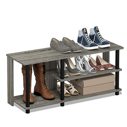 Furinno Turn-N-Tube Compact Multi Storage Shoe Rack, 35.2"W 3-Tier, French Oak Grey/Black - color: French Oak Grey/Black, size: 3-Tier, 35 Inch