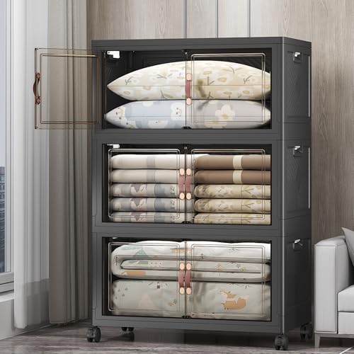 UAMFURI Stackable Storage Bins, 525QT Collapsible Drawers with 1 Lid - color: Dark-175QT, size: 3Pack with 1 top lid