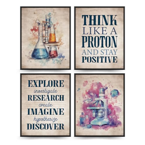 ETVISO Science Classroom Decor, Chemical Science Art Print Set Of 4,Classroom Decorations for Middle School-Middle School Laboratory Poster Print,8x10 Inch Unframed - color: Science, size: 8x10 in