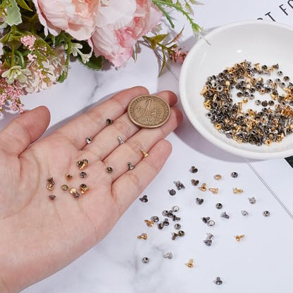 400Pcs Mini Rivet Studs Leather Rivets Brass Double Caps Leathercraft Rivet Tubular Metal Studs for Doll Clothes Sewing Purse Making Clothing Crafts 4 Metal Colors 4mm/0.16''