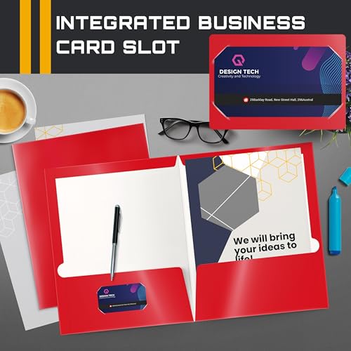 Better Office Products 2 Pocket Glossy Laminated RED Paper Folders, Letter Size, Paper Portfolios Box of 25 Red Folders - color: Red