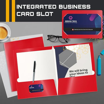 Better Office Products 2 Pocket Glossy Laminated RED Paper Folders, Letter Size, Paper Portfolios Box of 25 Red Folders - color: Red