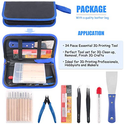 Glarks 34Pieces 3D Printer Nozzle Cleaning Removal Tool Kit, Including 0.35mm 0.4mm Cleaning Needles, Wood Carving Tools Kit, Knife Clean Up Kit, Tweezers, Scraper, Wire Cutter