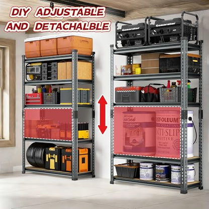 Garage Storage Shelves 46" W x 20" D x 72" H, 3000 LBS Heavy Duty Shelving Unit 5-Tier Adjustable, Extra Wide Boltless Metal Storage Rack for Garage Warehouse Basement - size: 48''W x 20''D x 70''H