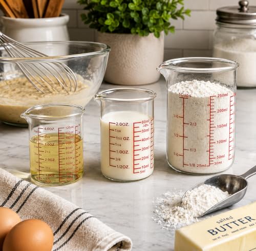 High Borosilicate Glass Measuring Cup Set - 60ml(2oz),120ml(4oz), 250ml(8oz) - Glass Measuring Beaker for Kitchen or Restaurant, laboratory, Easy to Read