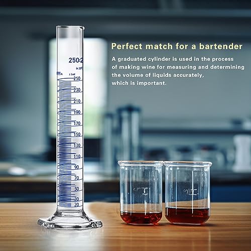Thick Glass Graduated Cylinder Measuring Liquid Lab Hexagon Base Cylinders Come with One Glass Dropper (Glass, 250ML) - size: 250ml