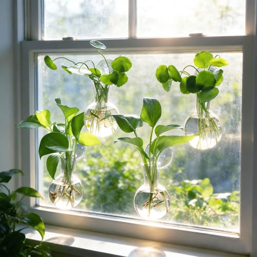 Bunmery 6 pcs Window Propagation Stations, Easy to Install Plant Propagation Bulbs with Suckion Cups, No Nails Wall Hanging Planter Propagation Station, Glass Plant Terrarium Vase - color: Clear Bulb, size: 6 PCS