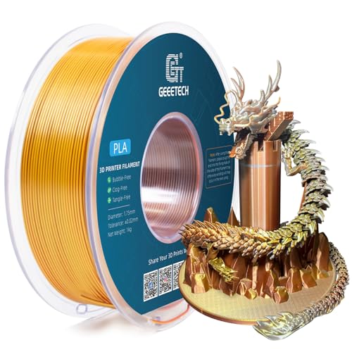 Geeetech 3D Printer Silk PLA Tri-Color Filament, Metal-Like Shiny Silk Filament 1.75mm 1kg (2.2lbs) Spool, Dimensional Accuracy +/- 0.02 mm, Tri-Color Gold Silver Copper - color: 1kg Triple Color Gold-silver-copper
