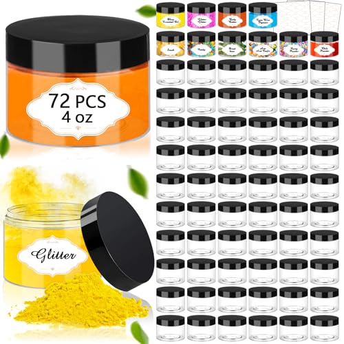 PeacePeo Plastic Jars with Lids 4 OZ, 72 Pack Clear Slime Containers