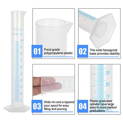 10 Pack 100 mL Plastic Graduated Cylinders - size: 100ml
