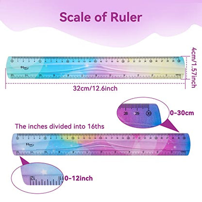 Grevosea 2-Piece Flexible Ruler, 30cm/12inch Plastic Straight Edge Ruler, Soft Bendable for School, Classroom, Office, Kids & Adults - size: 12inch