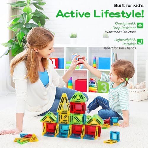 56Pcs Travel Magnetic Tiles, Mini Magnet Tiles Travel Set with Case - color: Color-3