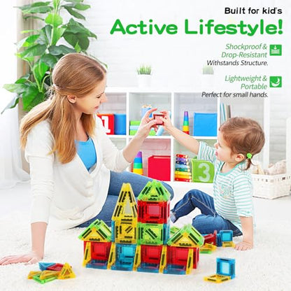 56Pcs Travel Magnetic Tiles, Mini Magnet Tiles Travel Set with Case - color: Color-3