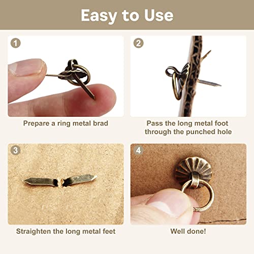 50Pcs Metal Brad Fasteners with Decorative Pull Rings, Pull Ring Handle - color: Small Bronze 50Pcs