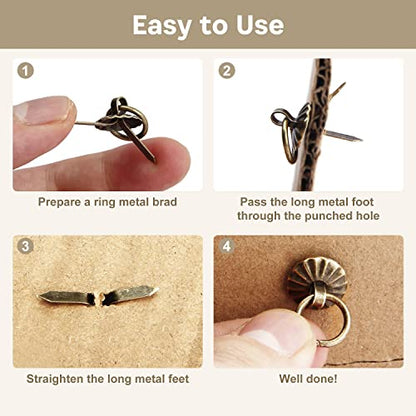 50Pcs Metal Brad Fasteners with Decorative Pull Rings, Pull Ring Handle - color: Small Bronze 50Pcs