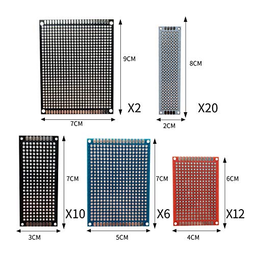 50 Pcs Double Sided PCB Board Prototype Kit Soldering 5 Sizes 4 Colour Universal Printed Circuit Board for DIY Soldering and Electronic Project with Free Box