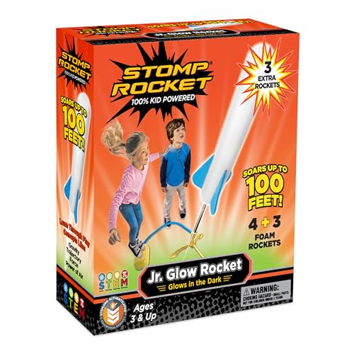 Stomp Rocket Jr Glow Rocket Launcher for Kids, 7 Rockets - Glow in The Dark