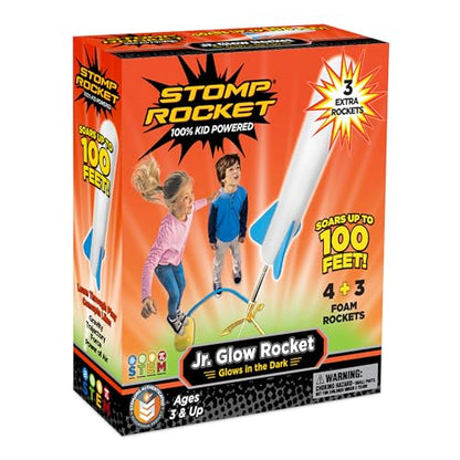 Stomp Rocket Jr Glow Rocket Launcher for Kids, 7 Rockets - Glow in The Dark