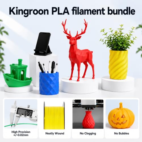 Kingroon 16KG PLA Filament Bundle 1.75mm 3D Printer Filament Multicolor Pla Filament Bulk for Most 3D Printer, Dimensional Accuracy +/- 0.02 mm, 1kg Spool,16 Rolls,16 Colors - color: 16*1kg (Black+white+gray+red+blue+green+yellow+purple+skin+silver+transp